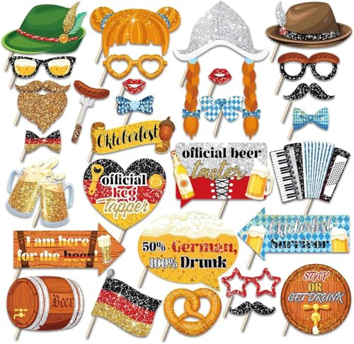 30 Stück Oktoberfest Foto Requisiten, Oktoberfestdeko Fotobox Accessoires | Oktoberfest Foto Requisiten Dekoration, Bayerische Deko