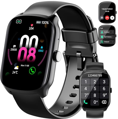 Qecnato Smartwatch Herren Damen, 1,95 HD Gebogener Bildschirm Smart Watch, mit Bluetooth Anrufe, Pulsmesser Schlafmonitor, 112+, IP68 Wasserdicht Schrittzähler Sportuhr für Android iOS