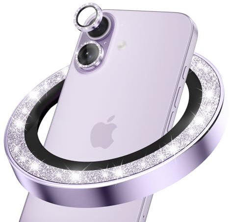 CloudValley Protection D'Objectif D'Appareil Photo PailletéE Pour iPhone 17, Verre Trempé HD Anti-Rayures, Anneau MéTallique Incassable, Installation Facile, Violet Pailleté