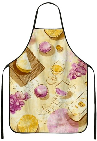 Delantal gourmet para cocinar, delantal de cocina vintage con patrón de comida y bebida, delantal lavable con textura de lino culinario de verano para B, Amarillo, 24x31 Inch