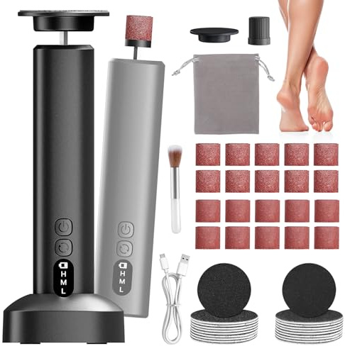 2 in 1 Hornhautentferner Elektrisch, Foot Glow Hornhaut Entferner mit Austauschbaren Fußfeilen,6 Einstellbare Geschwindigkeit, Pediküre Set Fußpflege Elektrisch für Rissige Fersen, Hornhaut