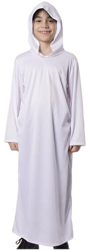 Carnavalife Túnica larga con capucha para niño disfraz Halloween infantil tunica blanco capa negro rojo varias tallas ropa temática fiesta escolar (Blanco, 7-9, Túnica)