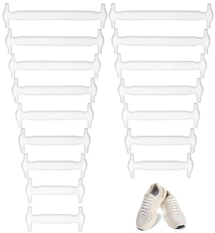 GNALIA Lacci Scarpe Elastici, 8 Paia 16 Pezzi, Silicone Impermeabili No Tie, Taglia Unica 8 Misure Bianco, Per Bambini Adulti Sneaker Casual