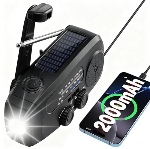 Kurbelradio, Power Bank Solar 20000mAh Radio Notfallradio, AM/FM Radio batteriebetrieben Notfall ausrüstung with und Taschenlampe, SOS Alarm für Ourdoor, Camping