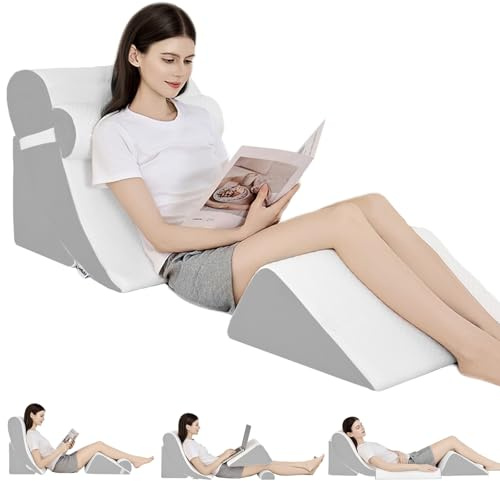 LevNubis 4PCS Orthopedic Bed Wedge Pillow Set for Post Surgery & Pain Relief,Adjustable Wedge Pillow for Back,Sitting up in Bed,Recovery,Acid Reflux,Snoring,Body Pillow for Sleeping (White/Light Grey)