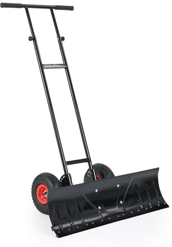 FANTASK Schneeschieber mit Rädern, Schneeschaufel mit 7-Fach verstellbarem Schneeschild, Schneeschild 91,5 cm, rückenschonender Schneeschieber Metall für Garten, Gehwege und Auffahrten