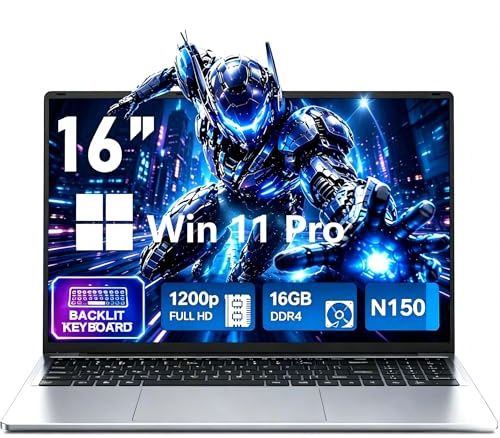 CHIFUYOU 2026 New Gaming Laptop 16GB RAM 1TB SSD 16 inch Business laptop computer N150 up to 3.6GHz, Win 11 Pro cheap laptop computer, 1920x1200P, 6000mAh, Backlit keyboard-Gray