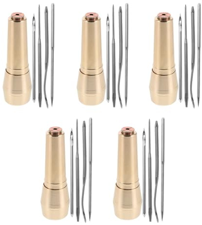 Cabilock Kit da Cucito Professionale 5 Pezzi con Punteruolo per Cucire a Mano e Uncinetto Intercambiabile, Strumento Artigianale per Riparazione Scarpe e Tessuti, con Manico in Rame,