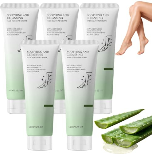 Aloe vera slät hårborttagningskräm, smärtfri snabb hårborttagning (5 st) | Mild hårborttagningskräm för ansikte och kropp med aloe vera för ben, armhålor, armar, lugnar huden