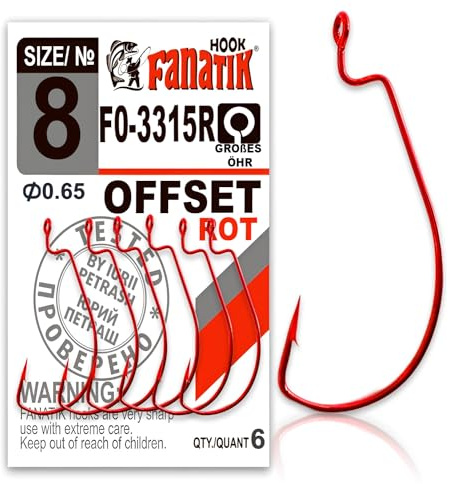 FANATIK Haken Offset FO-3315 gr. 8, 6, 4, 2, 1, 1/0, 2/0, 3/0, 4/0, 5/0 jig Angel Fishing Hook für Gummiköder