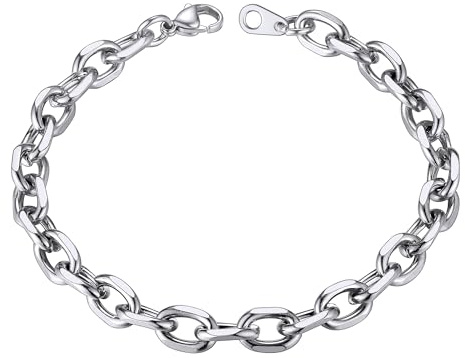 ChainsHouse Herren Ankerkette Armband Edelstahl Gliederarmband 7mm Männer Rolokette Armbänder 21cm Rolo Kettenarmband Silber Damen Ersatzkette Armkette Armreif Modeschmuck für Freund