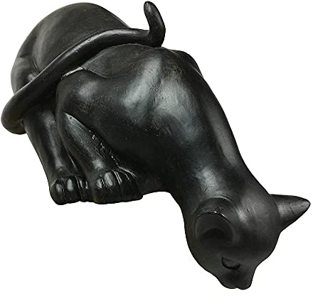zeitzone Figur Katze sitzend Dekofigur Katzen Skulptur lauernd Kunstguss schwarz-braun H 26cm