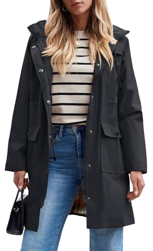 Summer Mae Damen Regenjacke Windbreaker Wasserdicht Kapuze bergangsjacke mit Atmungsaktiv Futter für Frühling Sommer, S, Schwarz