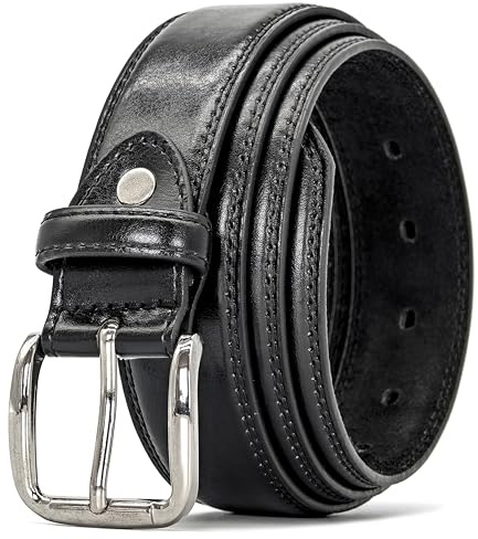 Ossi Mens Double Stitched Leather Lined Suit Trouser Belt Small (28 - 32), Black