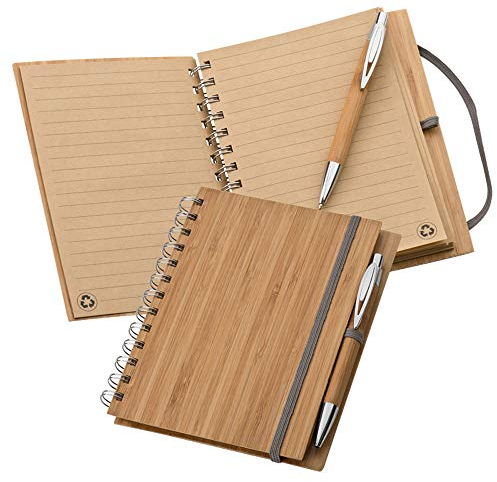 Schreibset mit Notizbuch Bambus Cover (140 linierte Seiten) inkl. Bambus-Kugelschreiber 14,5 x 18 x 1,7 cm von notrash2003