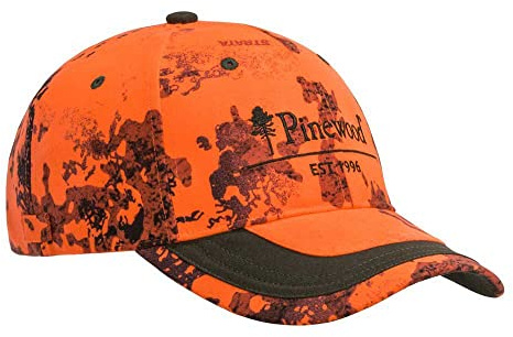 Pinewood 2-Farbige Camouflage Kappe für Drückjagd in Signaloragne Strata Camou mit Bruchlasche