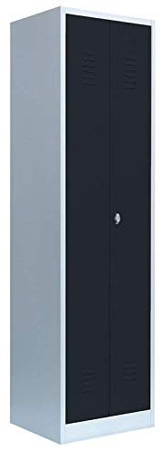 Lüllmann Spind komplett montiert Spindschrank Schwarz-Weiß Trennung 180x50x50cm 2 Abteile Kleiderspind grau/anthrazit 510408