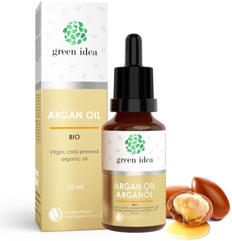 Green idea - Bio-Arganöl für Gesicht, Haut und Haare | Natrue-Zertifiziert | Glas-Flasche mit Pipette | Feuchtigkeitsspendend und Anti-Aging | 25 ml
