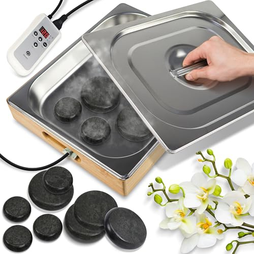 SereneLife Kit Chauffant pour de Portable – Massager de Spa Électrique avec Pierres de Massage Chaudes Basaltique, 6 Grandes et 6 Petites Pierres Rondes de Thérapie de Massage