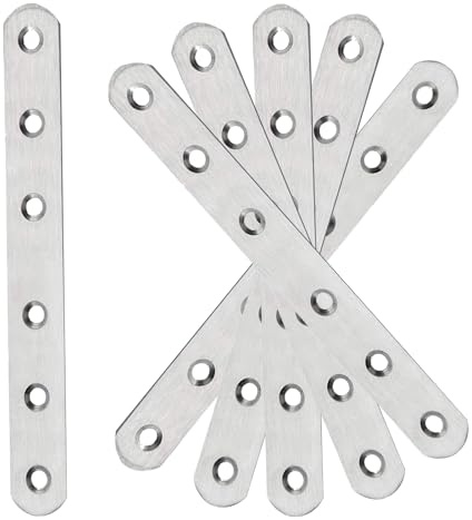 6 Piezas Placa Union Soportes Planos, Soporte de ángulo Plano de Acero Inoxidable, Chapa de Acero Perforada, para Usar en Muchos Muebles (Plateado)
