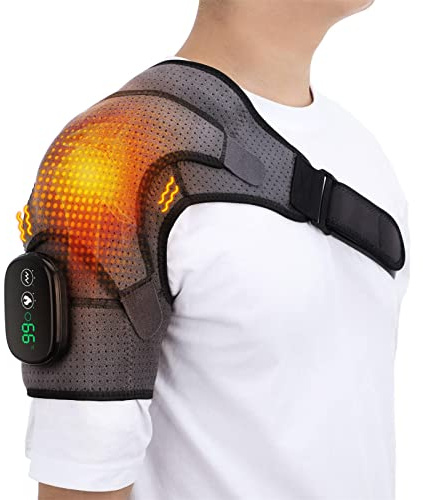 Heating Shoulder Wrap with Vibration Massager | Wireless Electric Heated Shoulder Support Brace with Heated Shoulder Support Brace and 5000mAh Rechargeable Battery for Dislocated AC, Soreness S