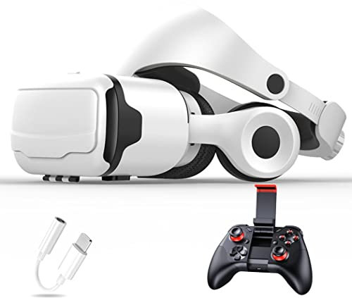 Gafas de Realidad Virtual, 3D VR Gafas con Controlador Bluetooth para Juegos Visión Panorámico VR Glasses para iPhone 13 Pro Max/13 Pro/13/12/11, para Samsung Galaxy S21, Huawei, Xiaomi