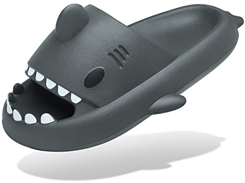 Ciabatte Squalo Estive Donna Uomo Pantofole da bagno Comode Ciabatta Doccia Antiscivolo Sandali Spiaggia Piscina a Punta Aperta Shark Slides Slippers,Grigio scuro,43/44 EU=Fornitore 44/45