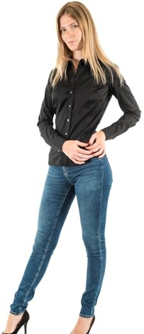 GUESS Maglietta da Donna LS Cate Button Down, Nero, L