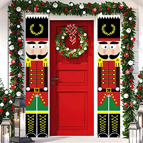Nussknacker-Weihnachtsdekoration, Outdoor-Weihnachtsdekoration – lebensgroßes Modell, 2 Stück Nussknacker-Soldat-Banner für Haustür, Veranda, Innenbereich, Kinderparty, Garten (Rot02)
