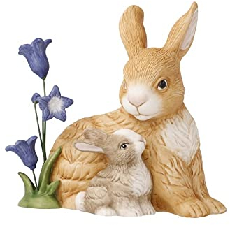 Goebel Jahreshase 2023 Hasenpaar mit blauen Glockenblumen aus Porzellan hergestellt, Höhe: 12 cm, 66-845-30-1