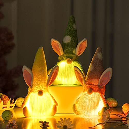 3 Stück Ostern Gnom Plüsch Hase mit ​LED Beleuchtete,Ostern Deko Wichtel Gonme Zwerg Ostern Plüsch Gnom Osterzwerg Plüsch Gesichtslose Zwerge für Ostern Tischdekoration Skandinavische Tomte Zwerg