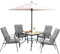 COSTWAY 6 Piece Patio Dining Set, Garden Furniture Set with 4 Cushioned Chairs, Tempered Glass Table and Parasol Umbrella, Outdoor Conservatory Bistro Table and Chairs Set for Balcony Yard Poolside