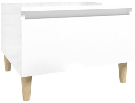 Makastle Beistelltisch Wohn- & Schlafzimmer Abstelltisch mit 1 Schublade, Couchtisch Kaffeetisch Wohnzimmertisch Sofatisch Telefontisch Hochglanz-Weiß 50x46x35 cm Holzwerkstoff