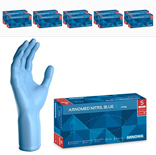 1000x ARNOMED® Einweghandschuhe Blau Extra Lang & Stark, Nitril Handschuhe S