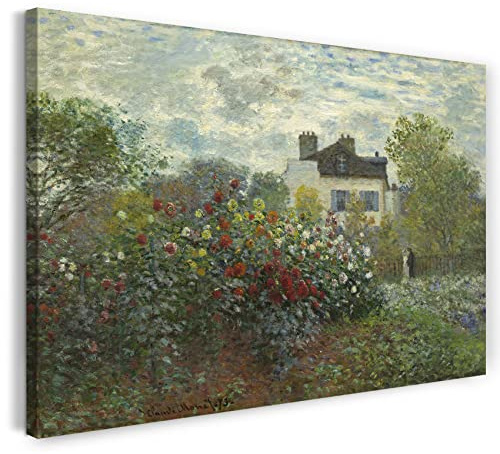 Leinwandbild (40x30cm) Claude Monet: Des Künstlers Garten in Argenteuil (Eine mit Dahlien bewachsene Gartenecke) (1873), Leinwand auf Keilrahmen gespannt und fertig zum Aufhängen, hochwertiger Kuns..