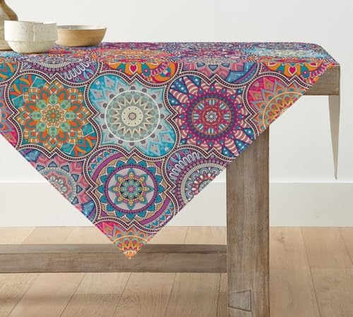 Artoid Mode Boho Vintage Geometrie Marokkanisch Mandala Tischdecke, Tischwäsche Küche Tisch Dekoration Drinnen Urlaub Party Dekor 85x85 cm