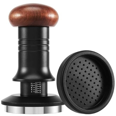 Povxlum Coffee Tamper 51mm with Silicone Mat Espresso Coffee for Coffee Grounds with Wood Handle Portafilter Adjustable Push-Type Depth Stainless Steel Ripple Base Machines Accessory