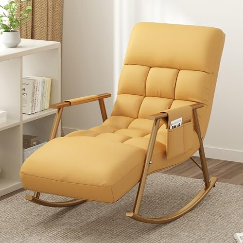 Tumbonas con Reposabrazos Mecedora ajustable Elegante Sillón Mecedora Sillón de Salón Sillón Balancín con Respaldo Regulable para Interior y Exterior Salón y Dormitorio Balcón. ( Color : Giallo , Size