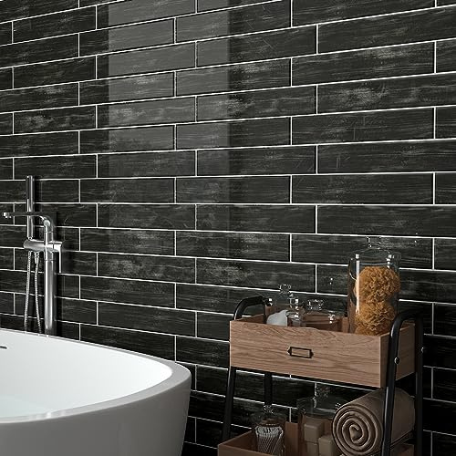 Livelynine Rivestimento Paraschizzi Cucina Adesivo Nero 30x30CM Piastrelle Adesive Cucina 3D 32 Piastrelle Lavabile Adesivi per Piastrelle Bagno Effetto Legno Mattonelle Adesive Bagno Grigio Antracite