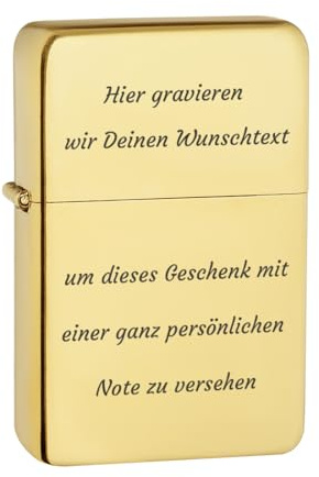 Benzin Feuerzeug in Gold mit Wunschtext Gravur - Geschenke für Männer und Frauen - das Geburtstagsgeschenk mit Namen - für Camping und Wandern