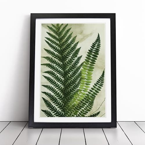 Fern Leaf Decoupage Framed Wall Art Print - Ready to Hang Picture - Modern Art for Living Room Bedroom Kitchen Home - Black A2 (48 x 66 cm)
