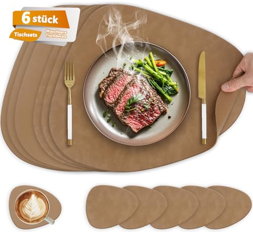 Premium Tischset aus Leder-Imitat - Kunstleder Platzset abwaschbar und wasserdicht Braun F6
