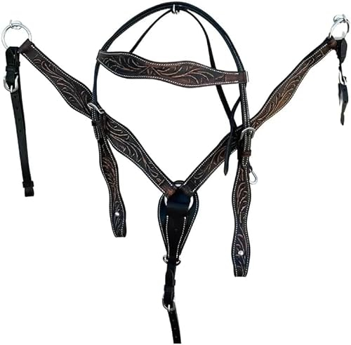 EQUIGEAR Western-Leder-Set mit handgefertigtem Kopfstück und Vorderzeug mit Zügeln. /Size-Full,Cob,Pony AV-025 (Cob)
