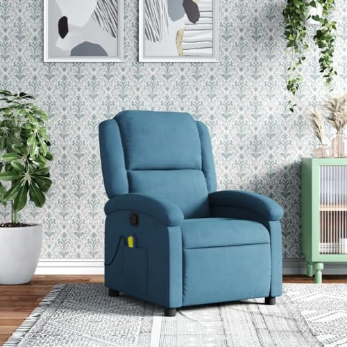 Homgoday Massagesessel Relaxsessel Fernsehsessel Ruhesessel mit Liegefunktion Liegesessel Polstersessel Verstellbare Rückenlehne TV Sessel für Wohnzimmer Blau Samt