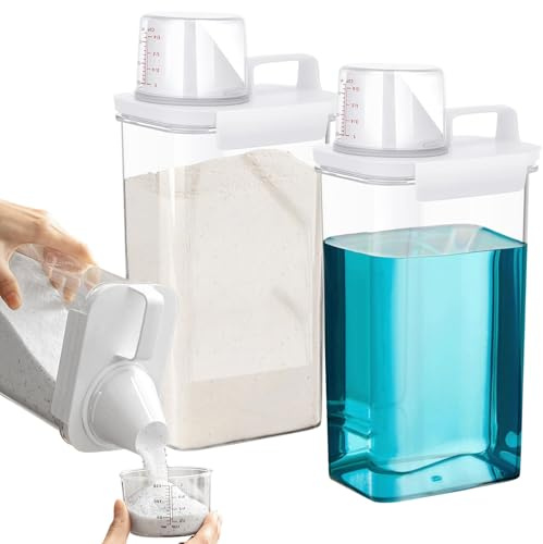 Unvtap 2300ML Waschmittel Aufbewahrungsbox, 2 Stück Waschpulver Dosierer mit Messbecher, Waschmittelbox für Pulver und Müsli Aufbewahrung, Waschmittelspender, Dosierhilfe Flüssigwaschmittel