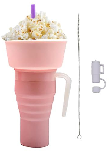 Vaso de bebida para aperitivos – Vaso portaaperitivos de 600 ml, vaso de aperitivos y bebidas | Vasos de viaje reutilizables e impermeables, vasos de aperitivos portátiles con pajita y hermano