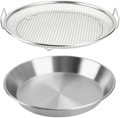 Oil Filter Tray, Stainless Steel Mesh Drain Basket Colanders Air Fryer Accessories for Fried Food Draining Rack Barbecue Grill Tray Net Draining Pan Strainer for Vegetable Dessert (8.7 Inch)