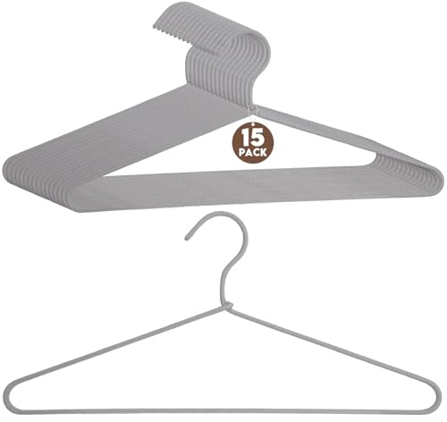 GlikCeil 15 Pcs Fabric Wrapped Metal Hangers Covered Wire, Gray, Basic