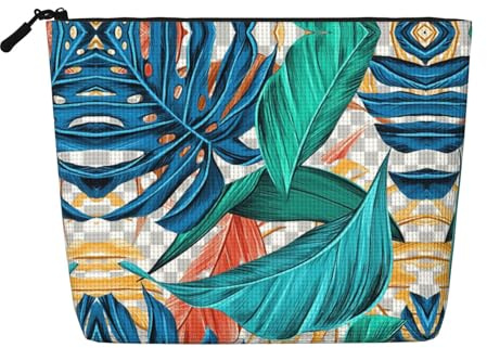 Tropical Palm Leaf Fake Hemp Travel Toiletry Bag - Reusable Cosmetic Accessories Toiletry Organizer for Women - Multiple Uses