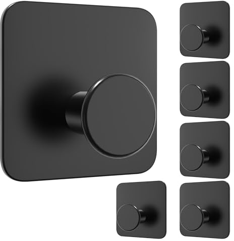 4smile Toallero sin taladrar, moderno, juego de 6 unidades, color negro | Gancho para toallas de baño, autoadhesivo, con almohadillas adhesivas 3M, elegantes ganchos adhesivos para pared